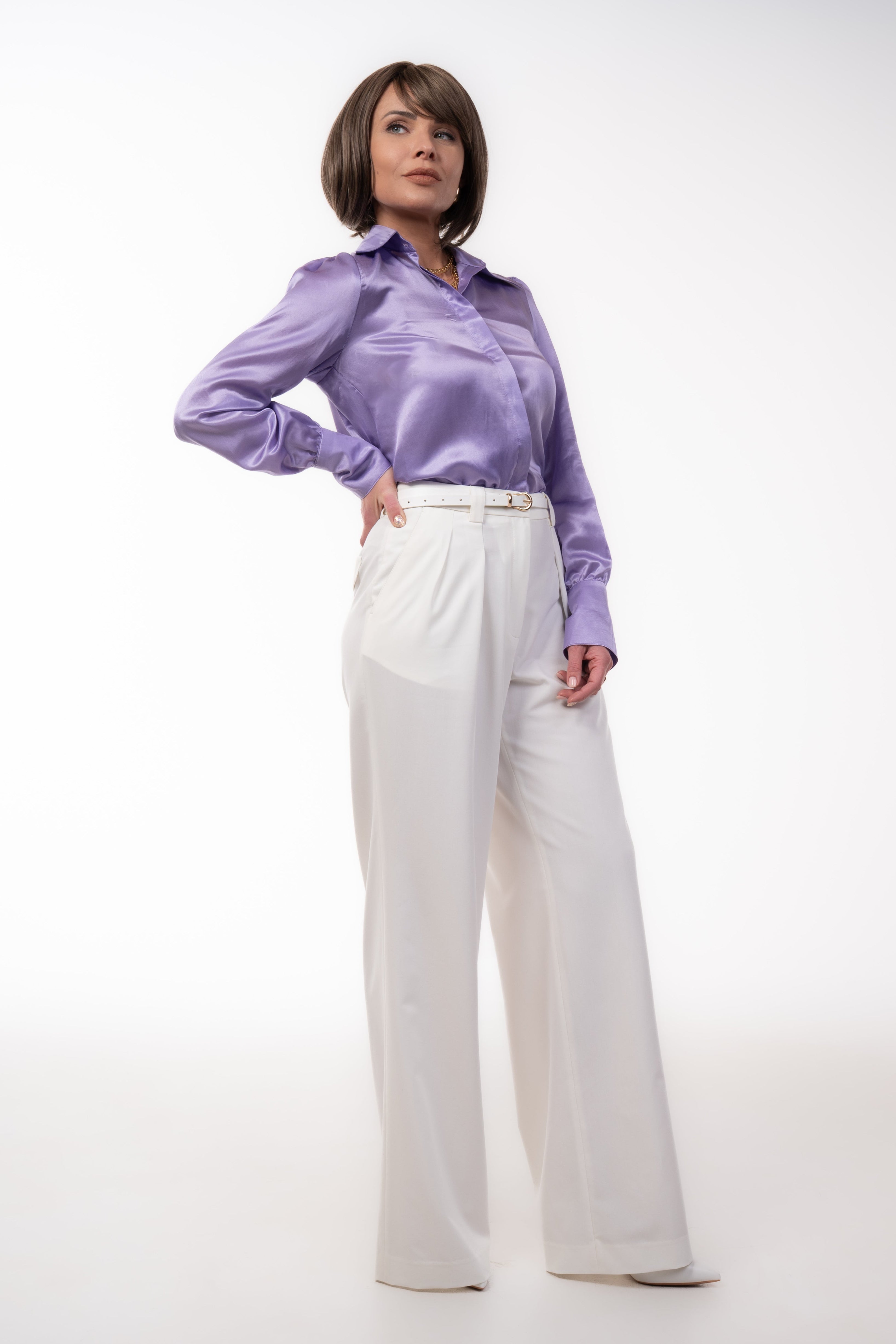 Elegant Purple Women's Silk Blend Shirt with Accent Button