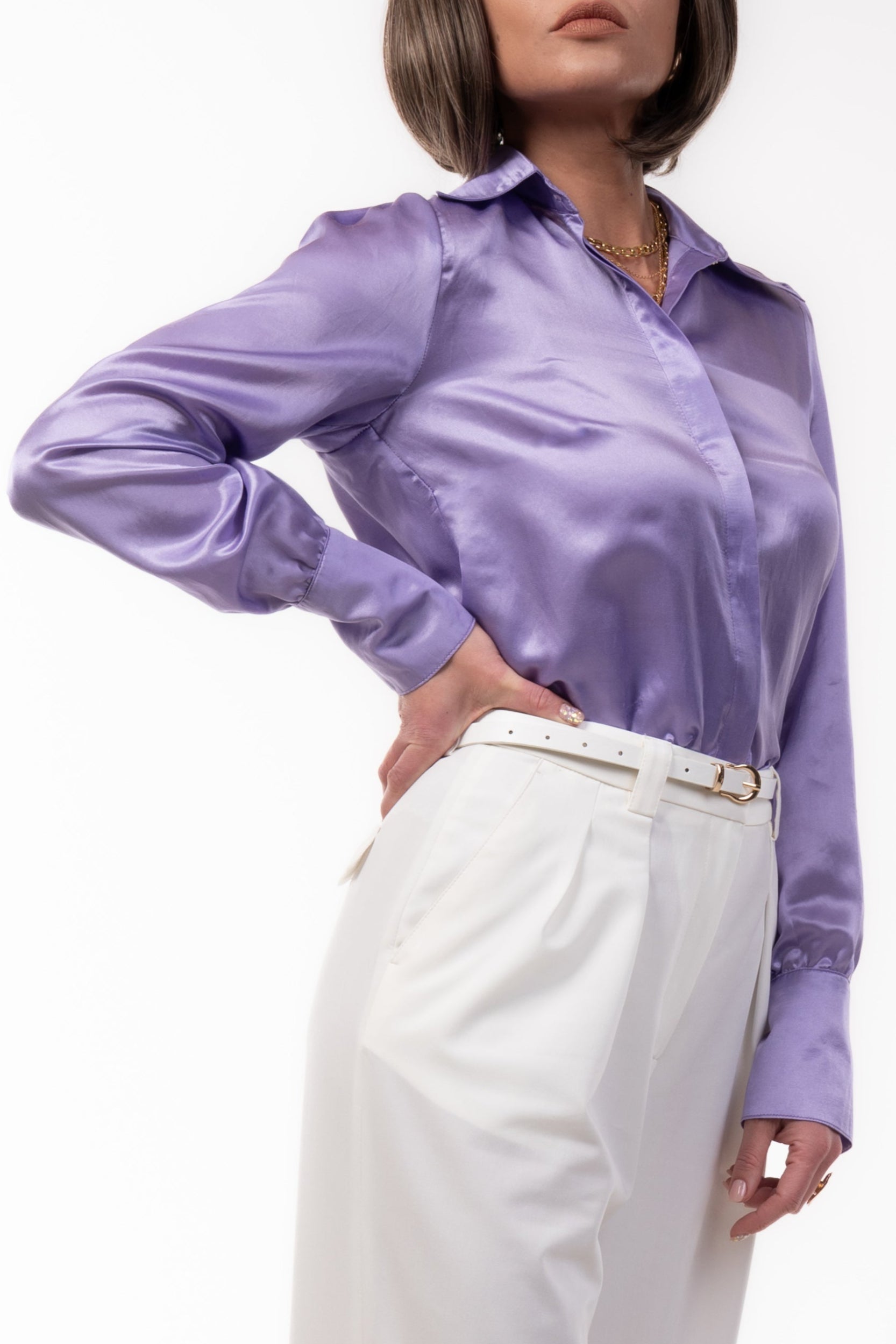 Elegant Purple Women's Silk Blend Shirt with Accent Button