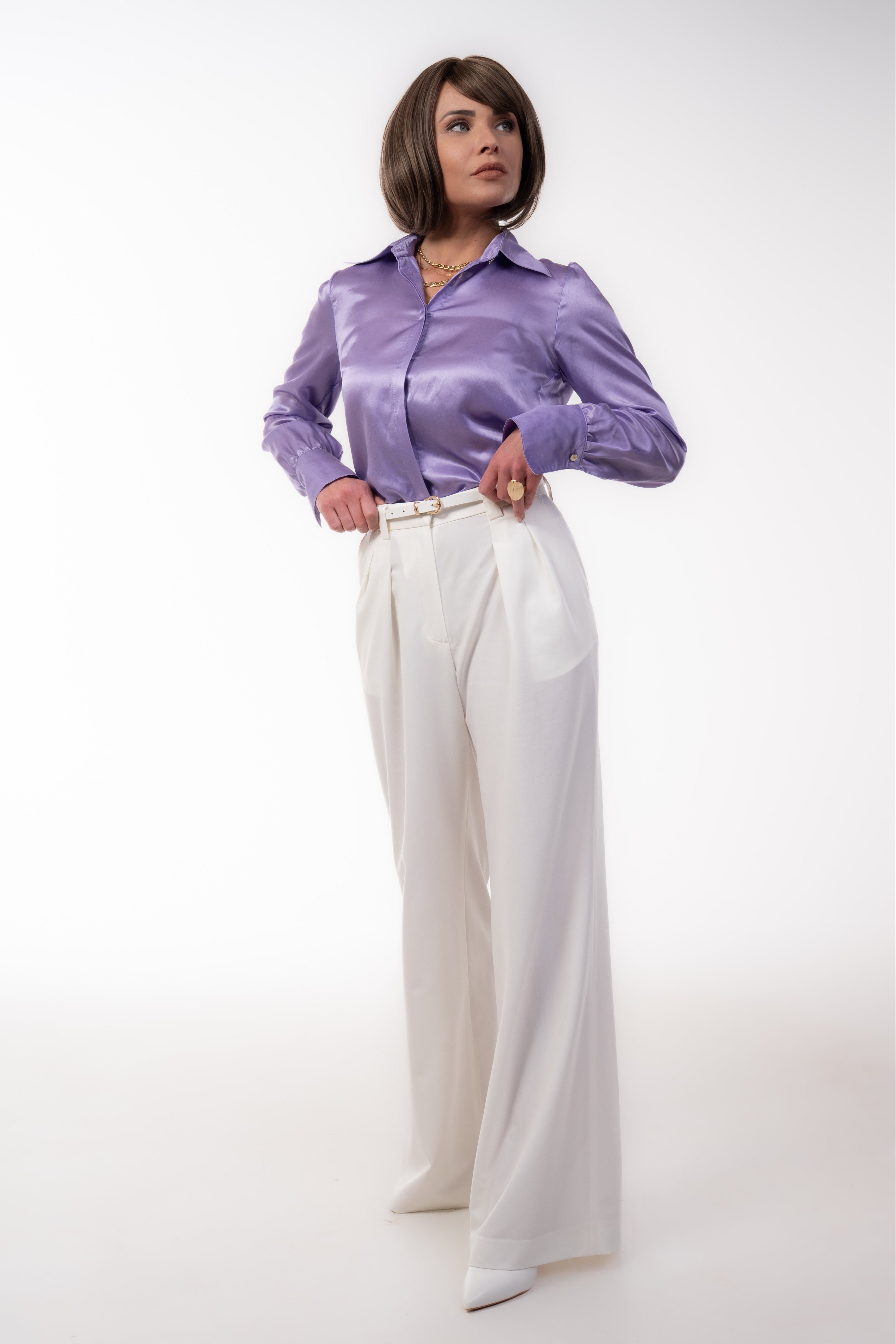 Elegant Purple Women's Silk Blend Shirt with Accent Button