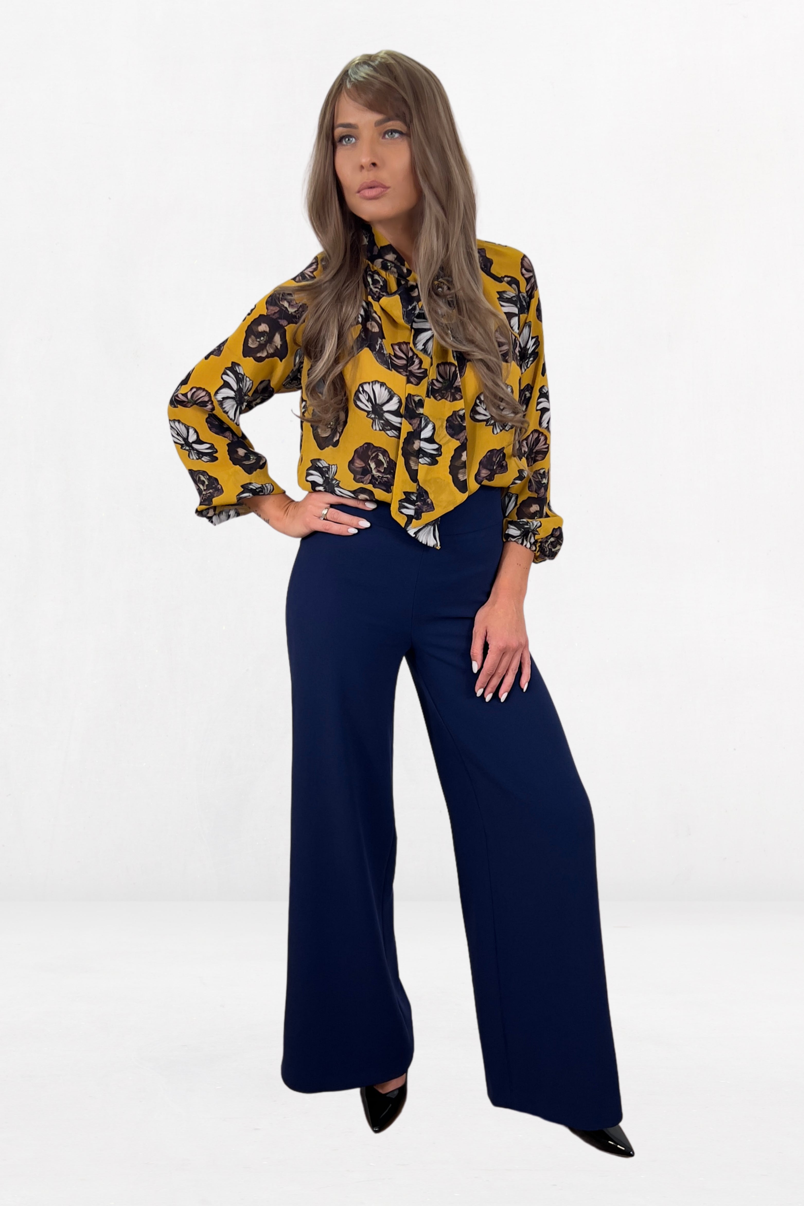 Elegant Wide-Leg Women's Palazzo Pants In Navy Blue Color