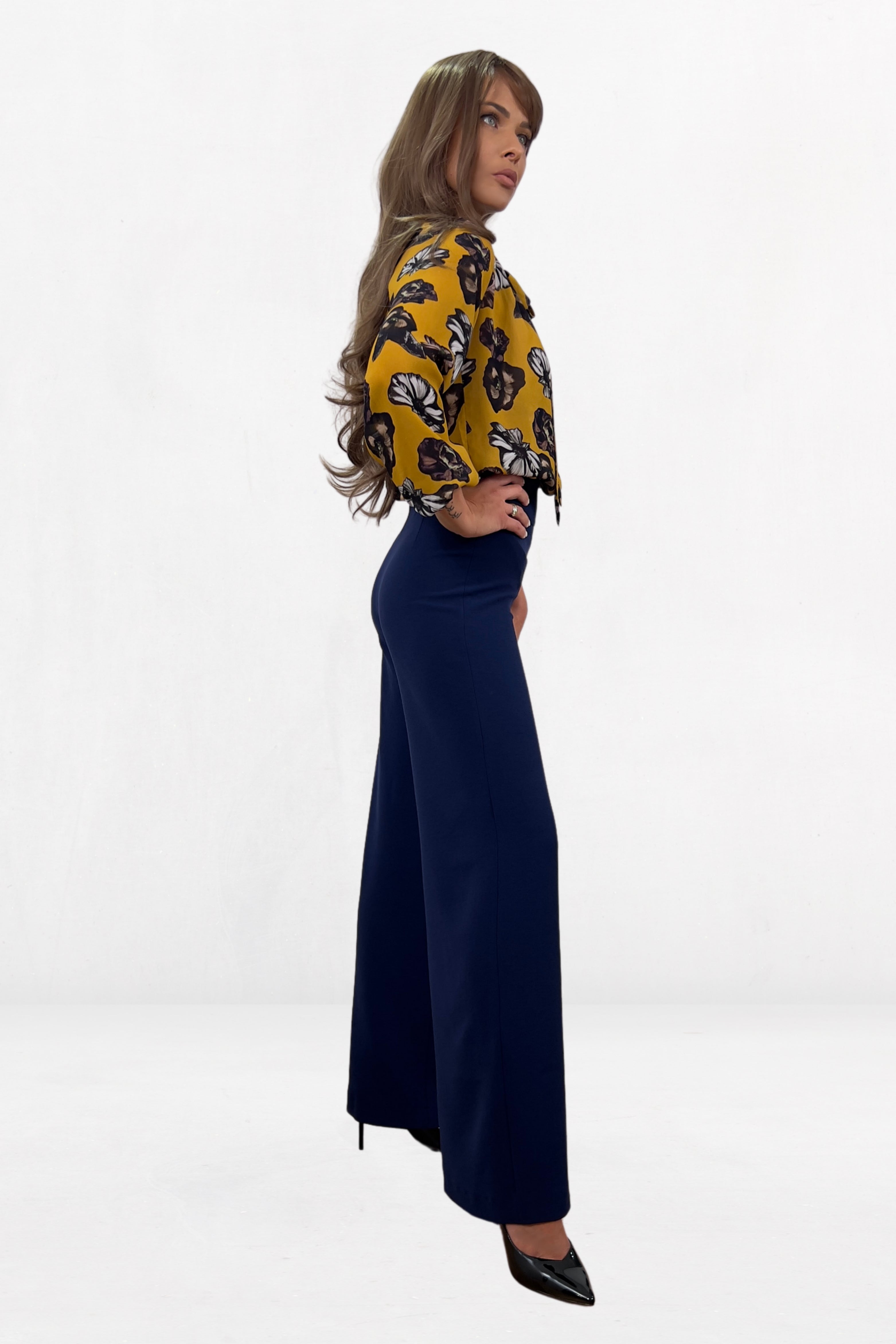 Elegant Wide-Leg Women's Palazzo Pants In Navy Blue Color