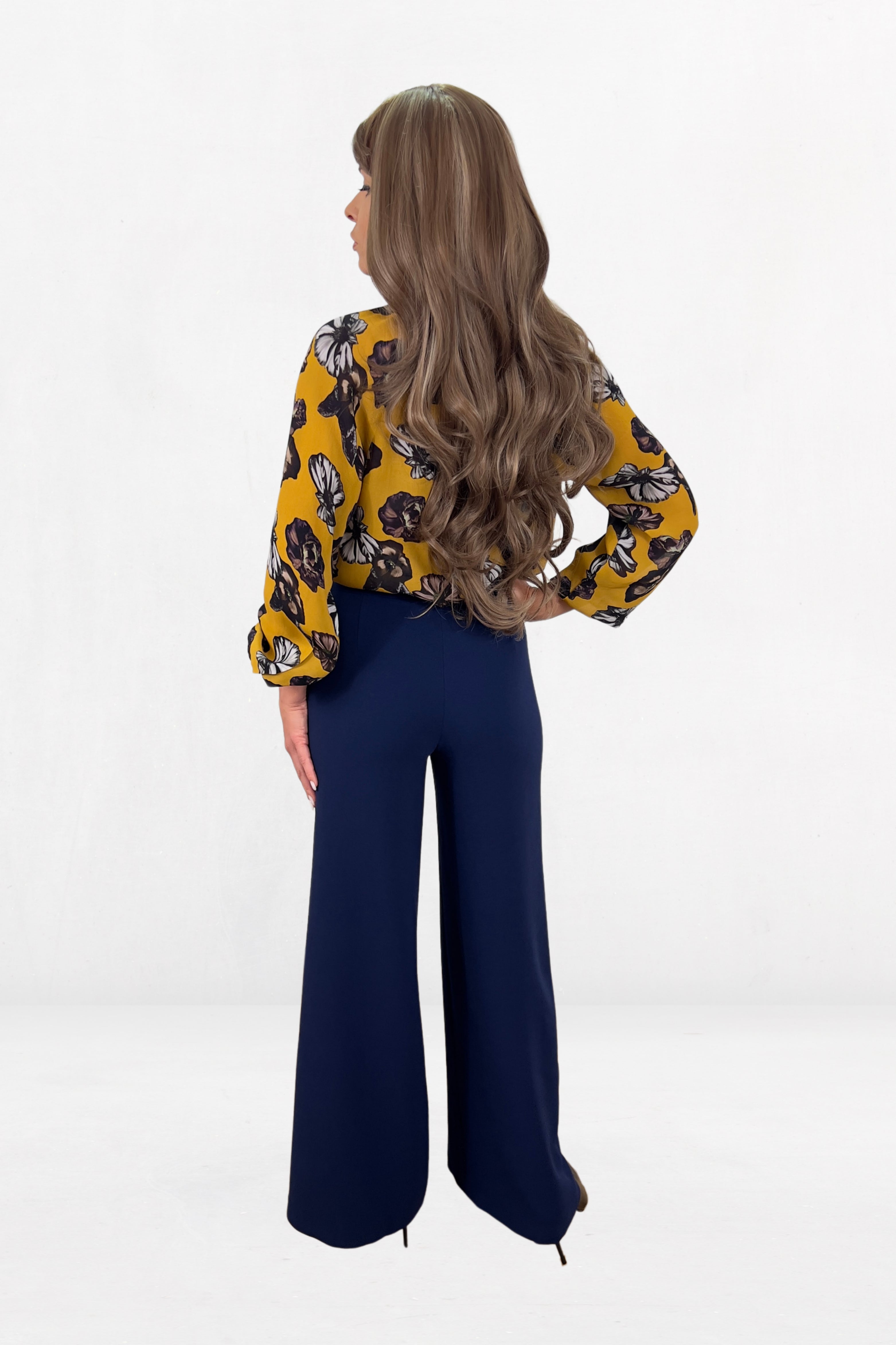 Elegant Wide-Leg Women's Palazzo Pants In Navy Blue Color