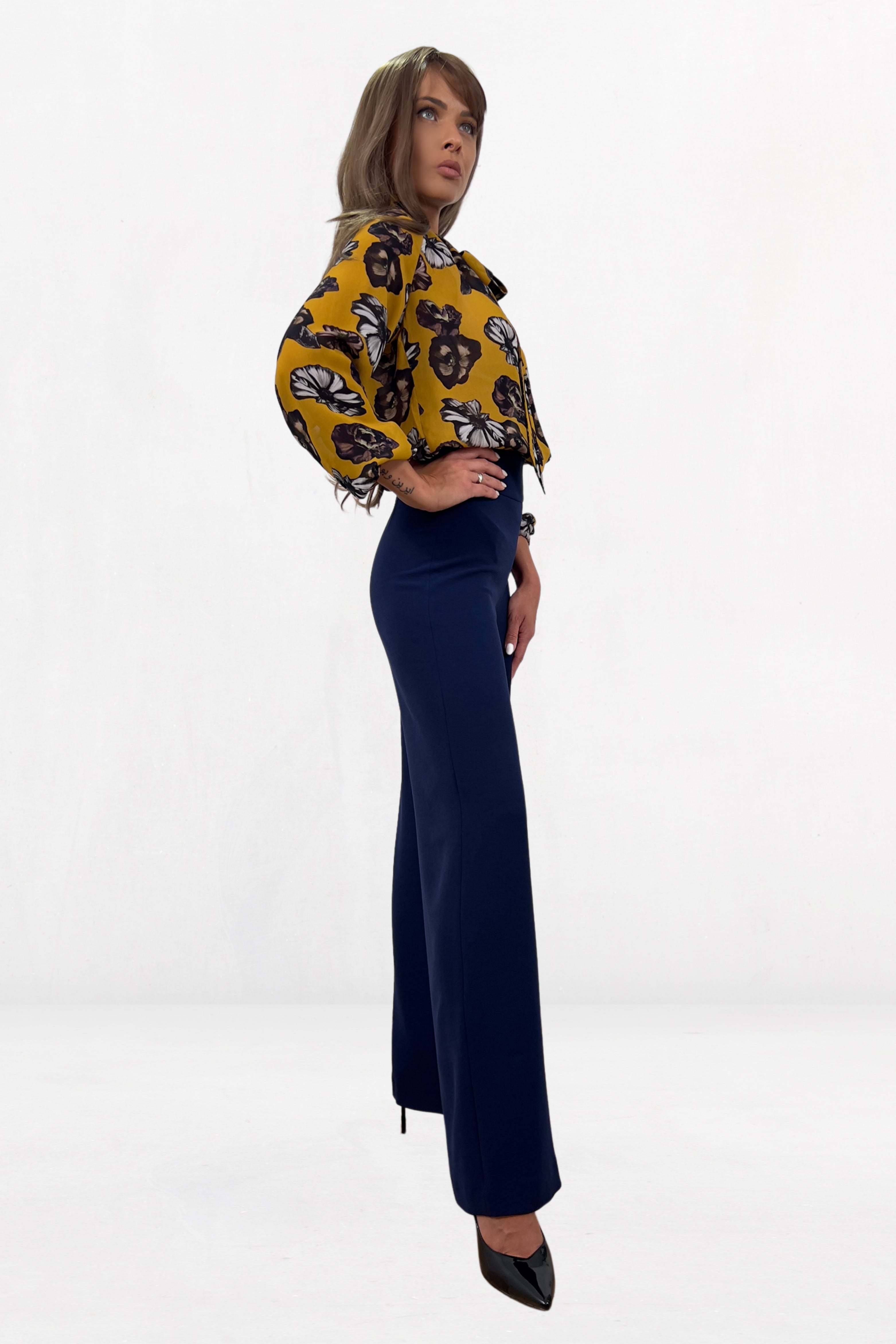 Elegant Wide-Leg Women's Palazzo Pants In Navy Blue Color