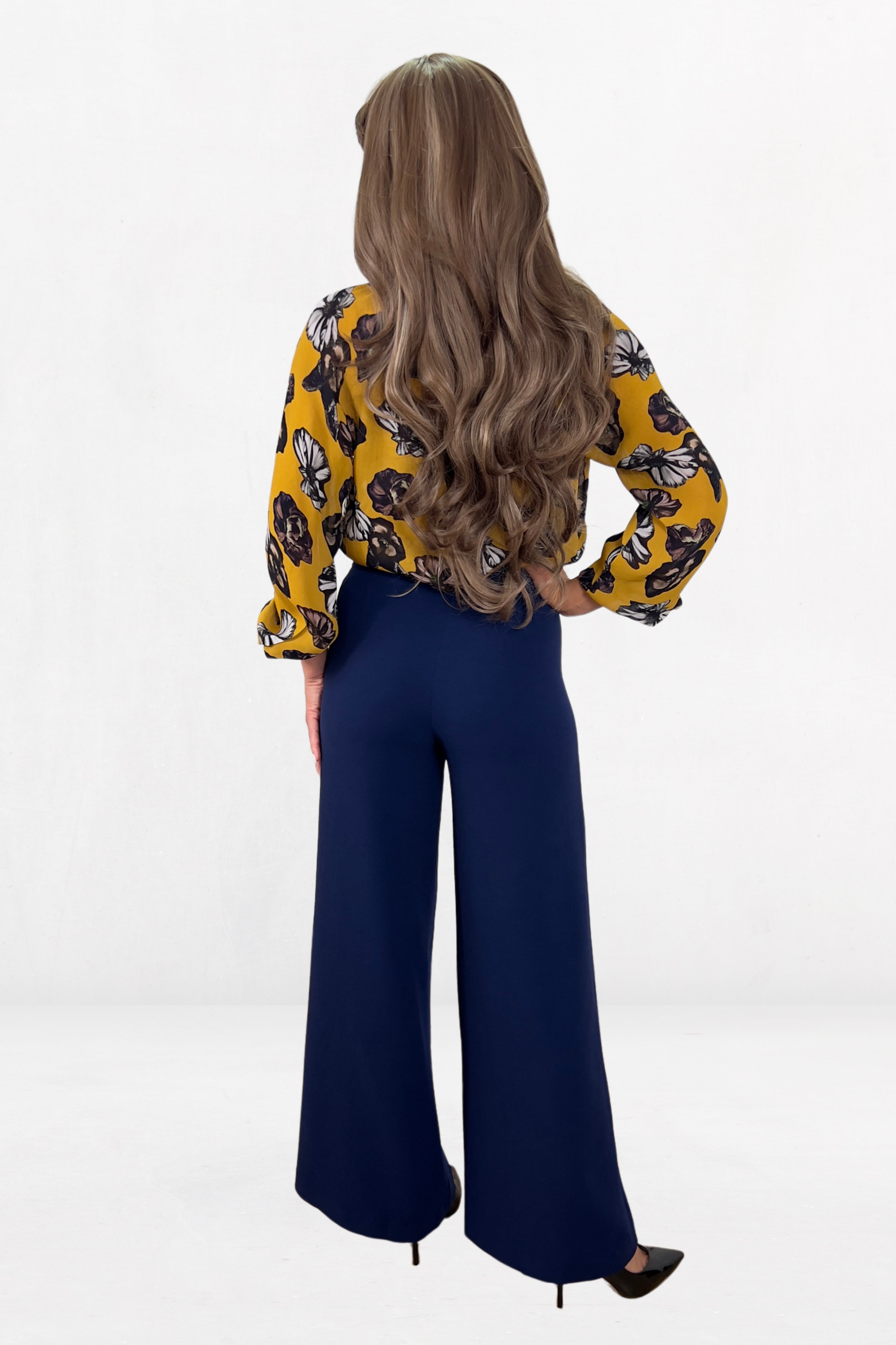 Elegant Wide-Leg Women's Palazzo Pants In Navy Blue Color