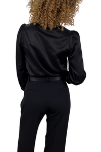 Elegant Black Women's Silk Blend Shirt with Accent Button