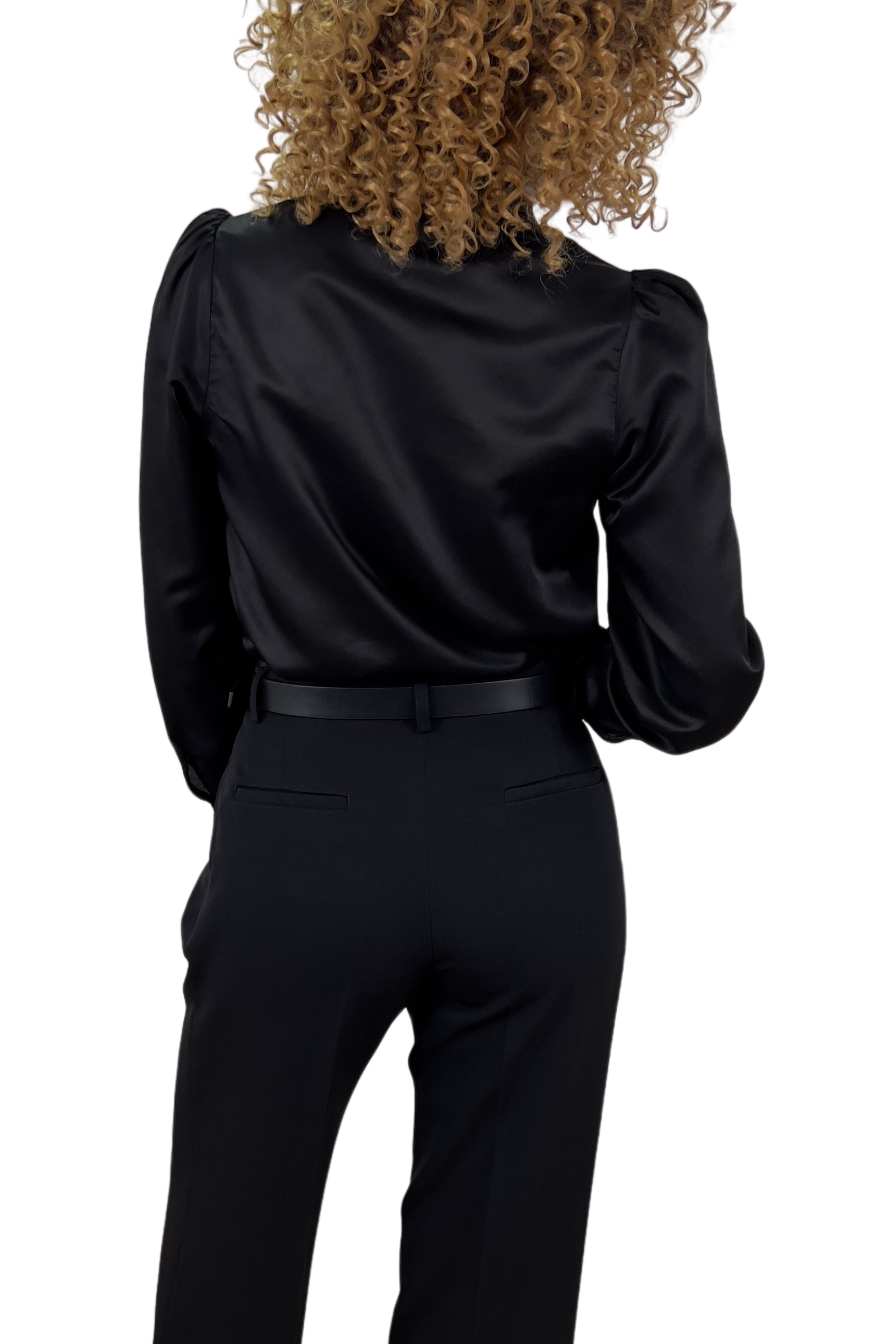 Elegant Black Women's Silk Blend Shirt with Accent Button