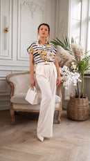 High Waist Women's Trousers with Double Pleats – Off White 