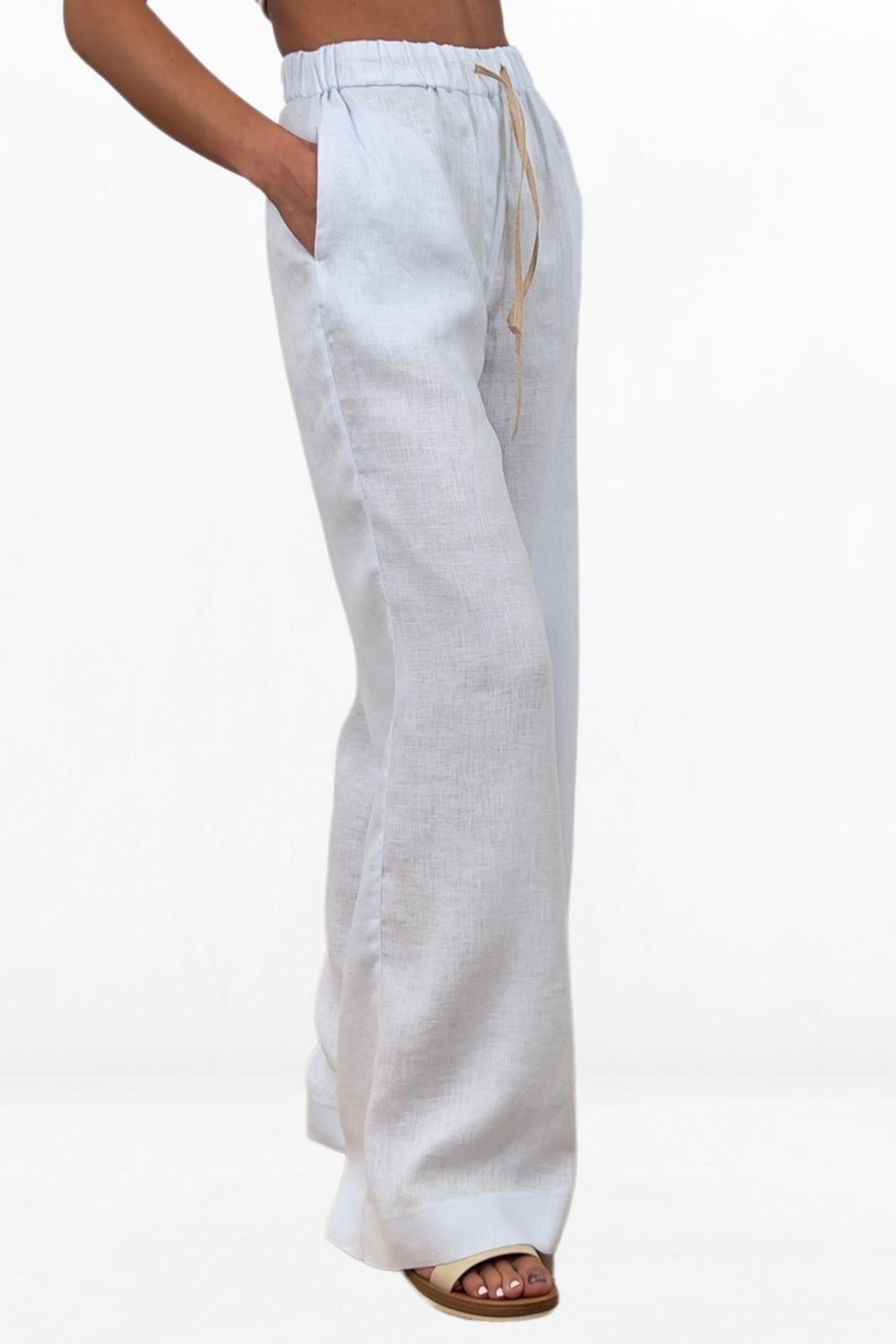 Handmade Summer Wide Leg Linen Pants Women's Palazzo Trousers