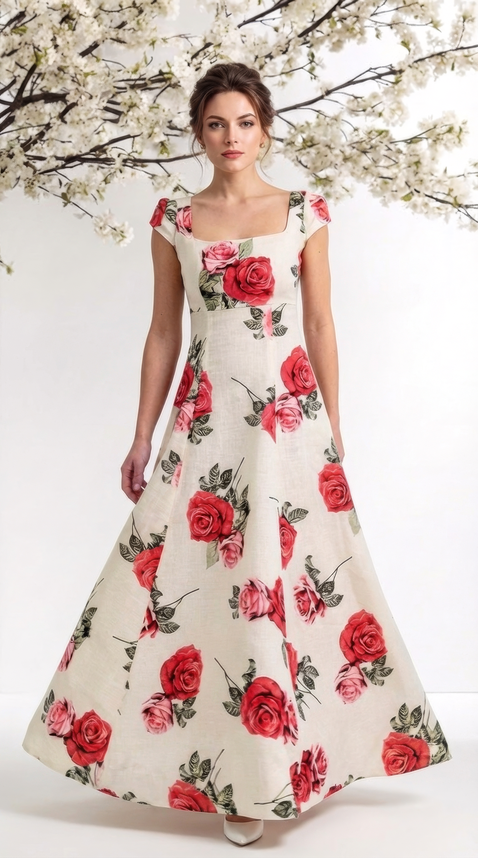 Дълга Рокля с принт рози