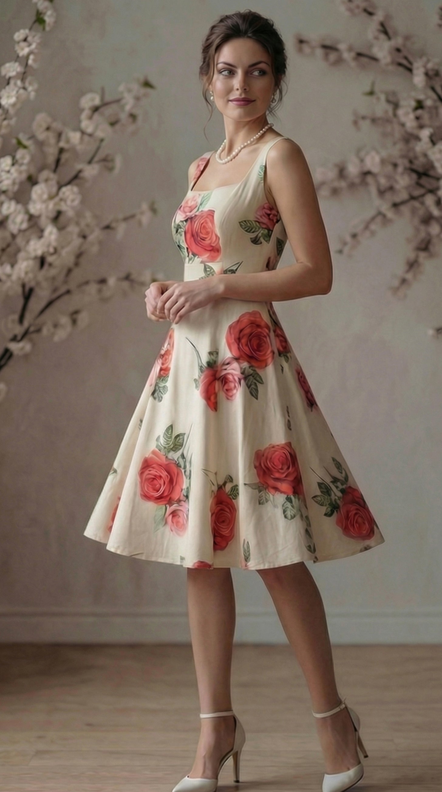 Рокля с принт рози