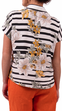 Striped Floral Dropped-Shoulder Shirt | JUDALINI