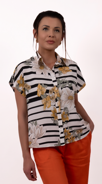 Striped Floral Dropped-Shoulder Shirt | JUDALINI