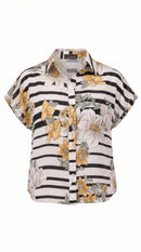 Striped Floral Dropped-Shoulder Shirt | JUDALINI