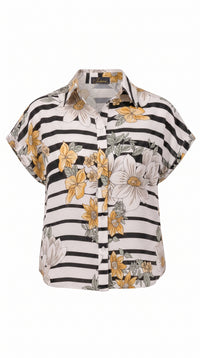 Striped Floral Dropped-Shoulder Shirt | JUDALINI